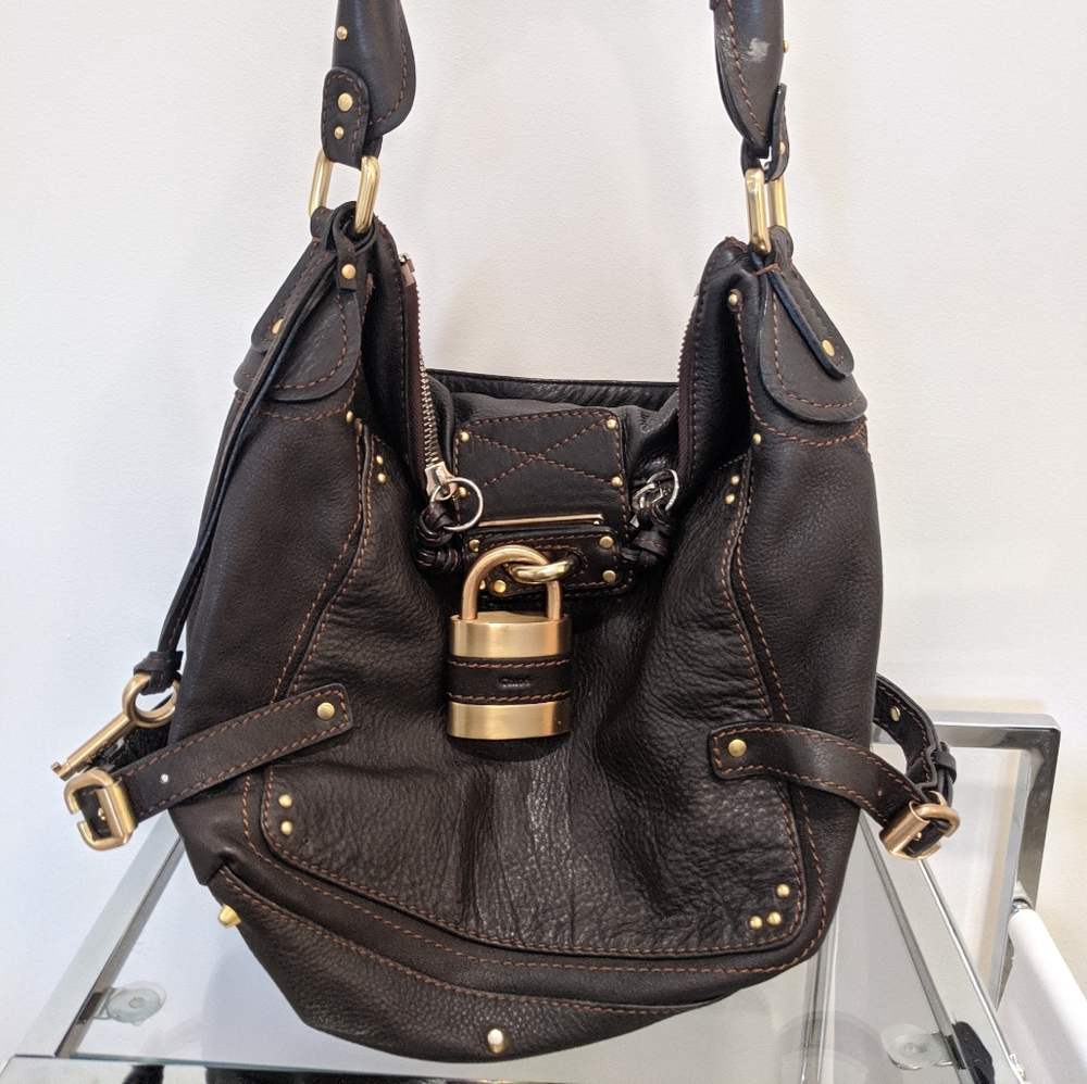 Chloe Paddington brown calf leather bag W lock and key